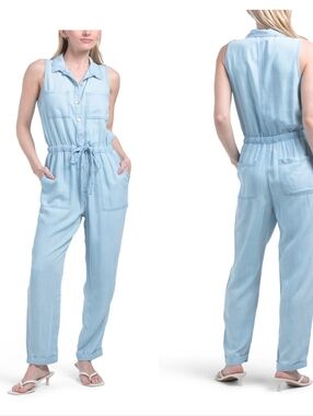 💙🔹️Bella Dahl 🔹️coastal Spray Wash Sleeveless Button-Front Pocket  Jumpsuit